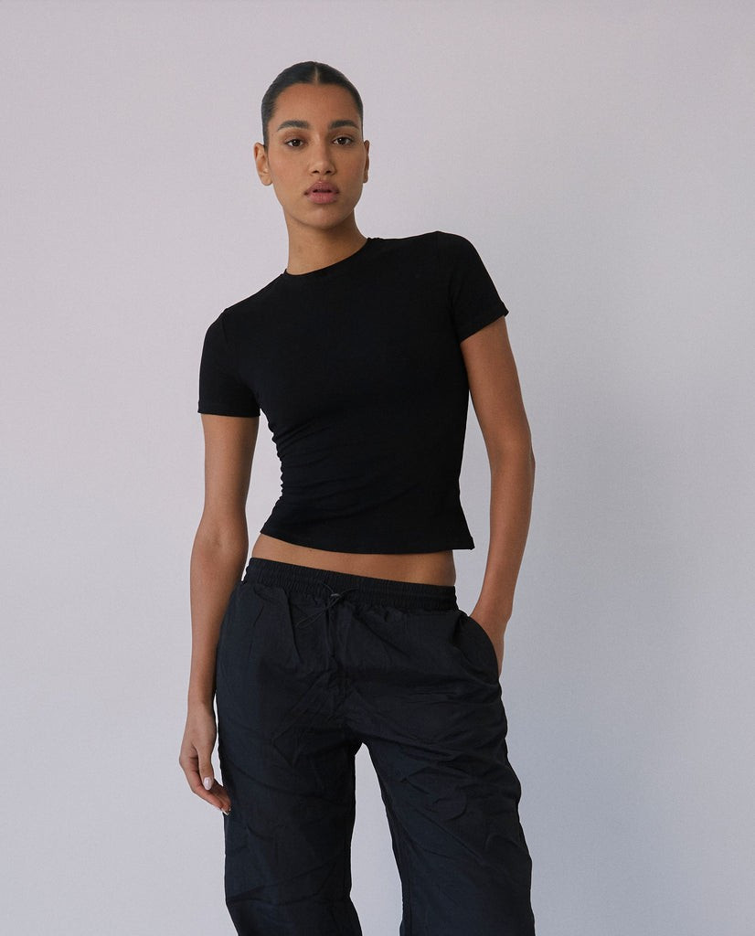 Short Sleeve Top - Black | Adanola UK