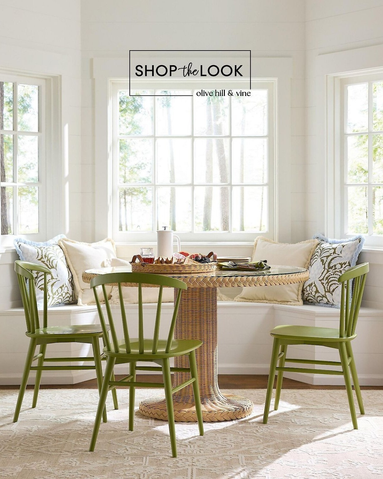 We’re loving this fresh take on timeless—wicker meets glass in the pedestal table, paired with olive green classics and a hand-knotted rug. Details like fringe pillows, a leather-trimmed tray, and linen napkins pull the whole dining moment together.  

 

#LTKHome #LTKStyleTip #LTKFamily