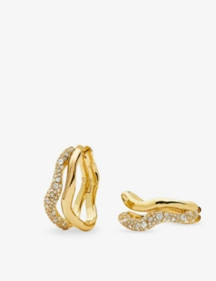 Molten Snow Double Medium 18ct Yellow Gold-Plated Brass and Zirconia Hoop Earrings | Selfridges