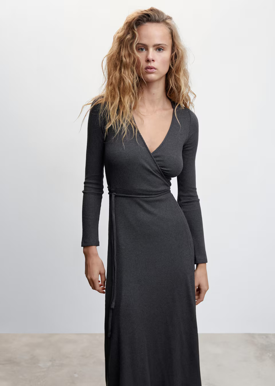 Wrap ribbed dress -  Women | Mango USA | MANGO (US)