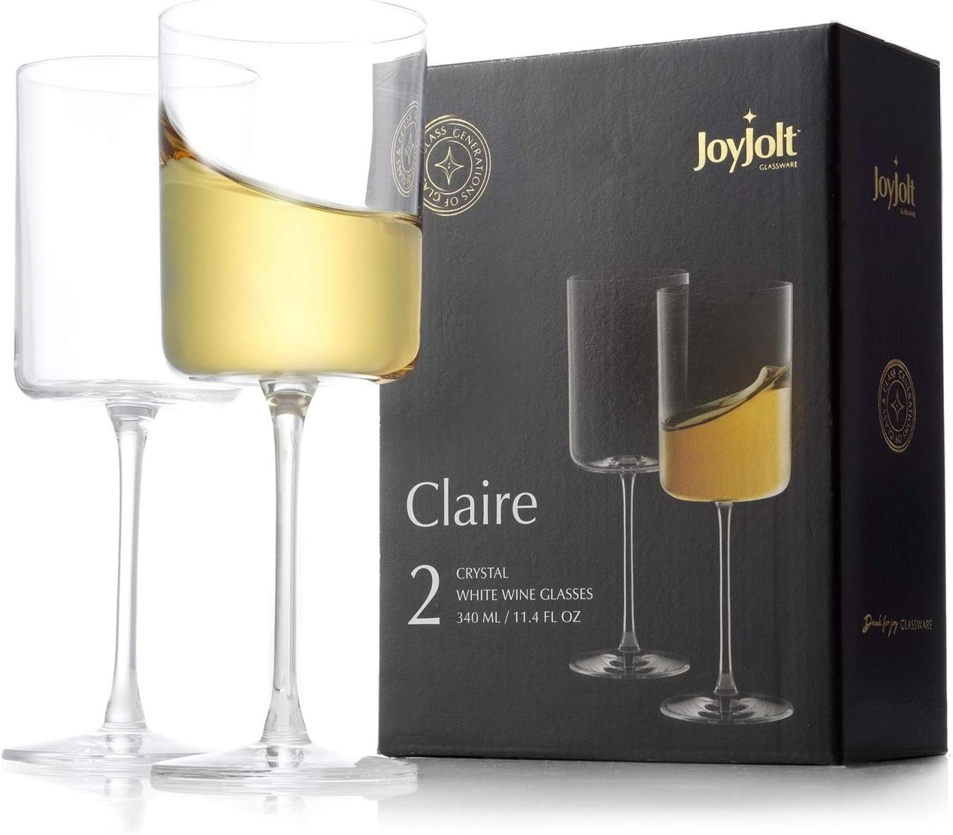 JoyJolt White Wine Glasses – Claire Collection 11.4 Ounce Wine Glasses Set of 2 – Deluxe Crystal Gla | Amazon (US)