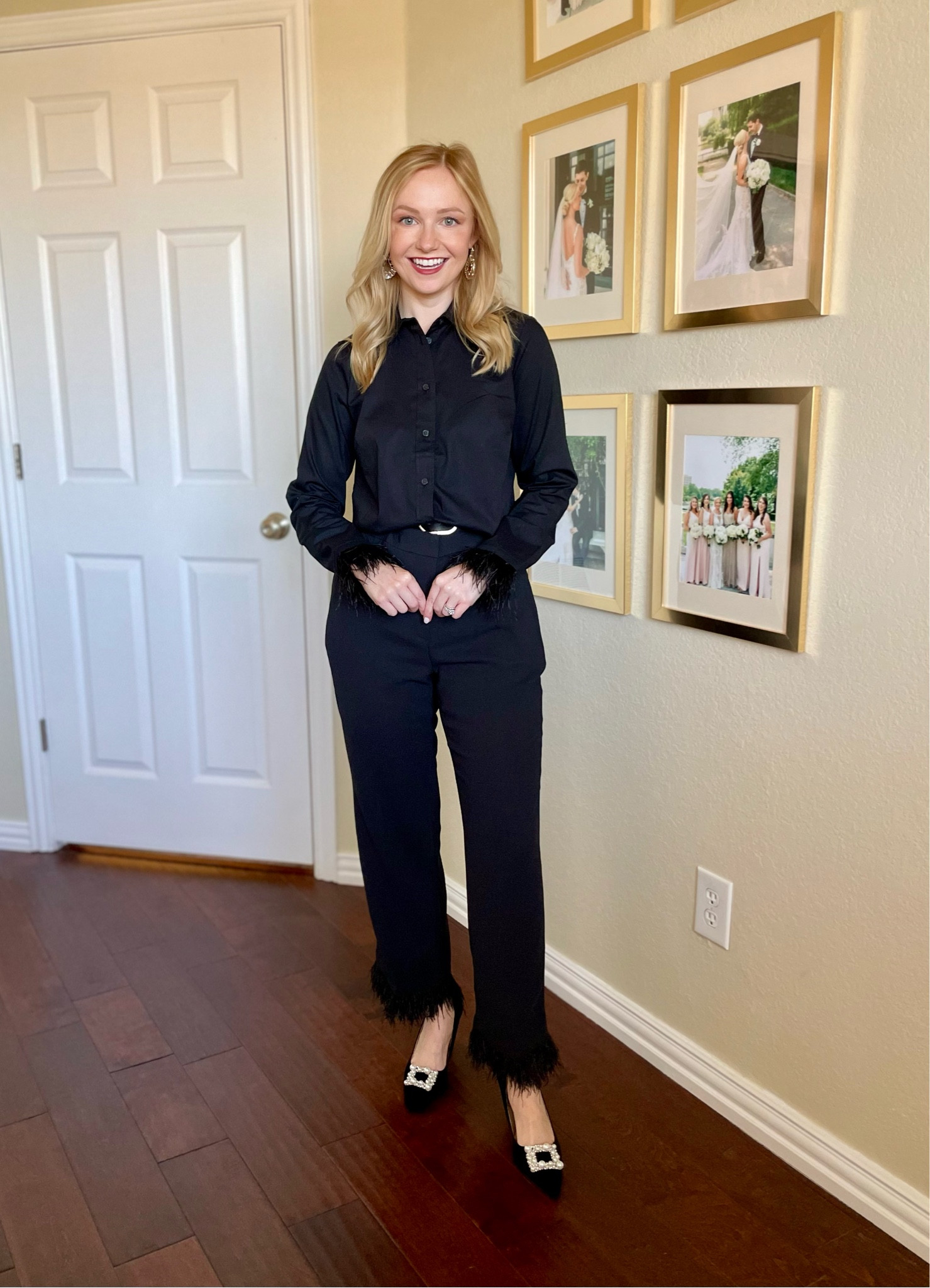 Exact pants are sold out but I linked similar! Wearing an XS in top | holiday outfit, Christmas outfit, feather trimmed pants, feather top 

#LTKCyberWeek #LTKHoliday #LTKSeasonal