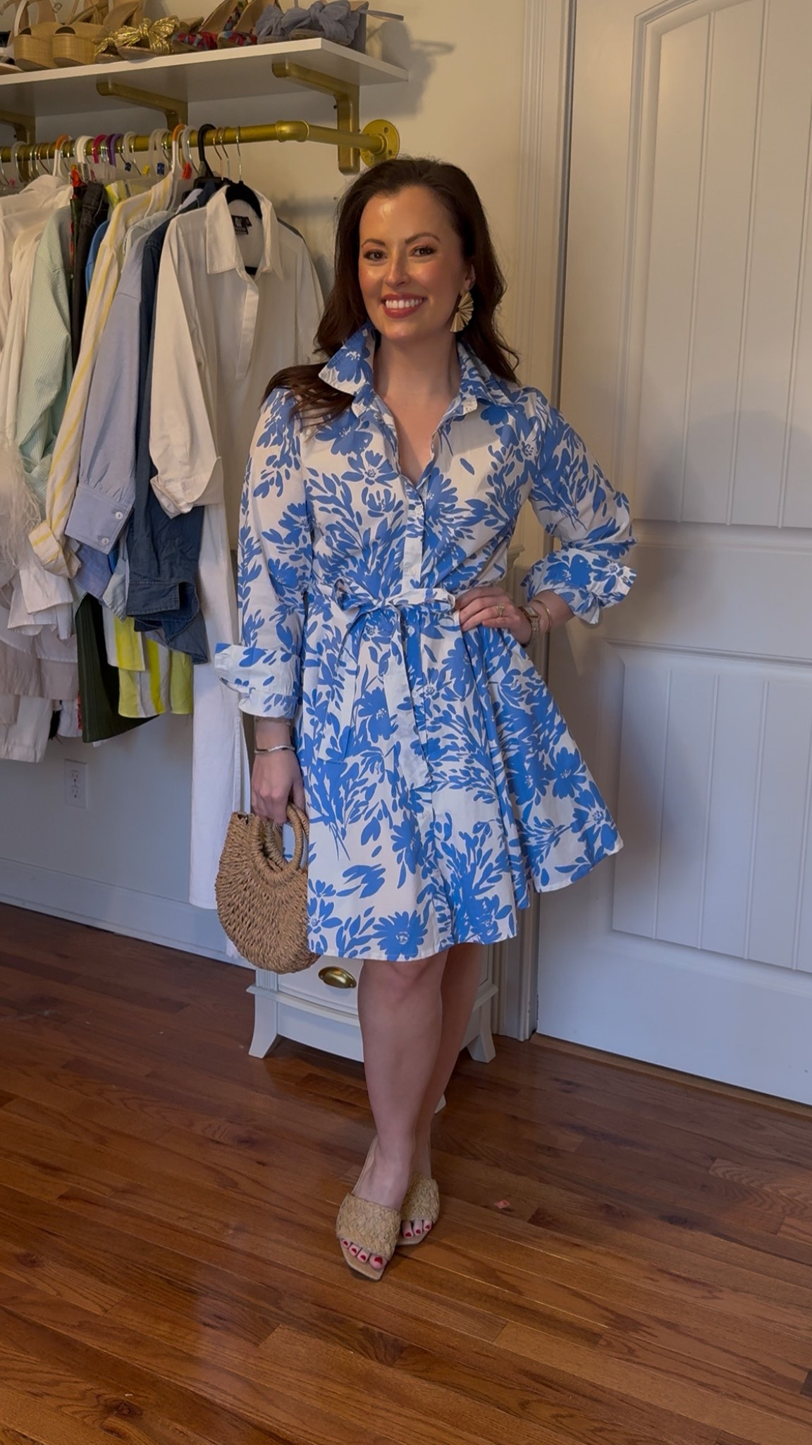 Blue and white floral spring dress from target. This shirt dress is classic and can be dressed, casual or dressed up for work or events.

Wearing size small

#LTKSeasonal #LTKFindsUnder50 #LTKWorkwear