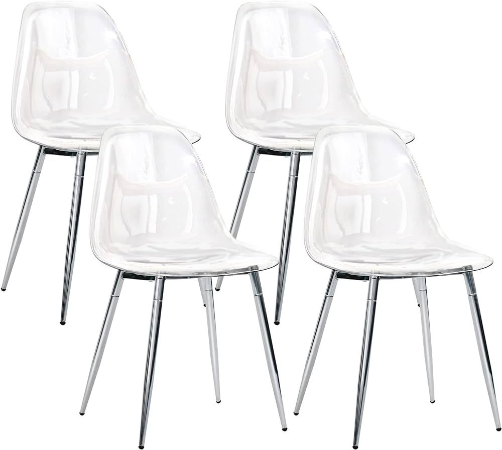 CangLong Acrylic Ghost Crystal Seat, Modern Plastic Shell Accent Side Chairs Legs for Kitchen, Di... | Amazon (US)