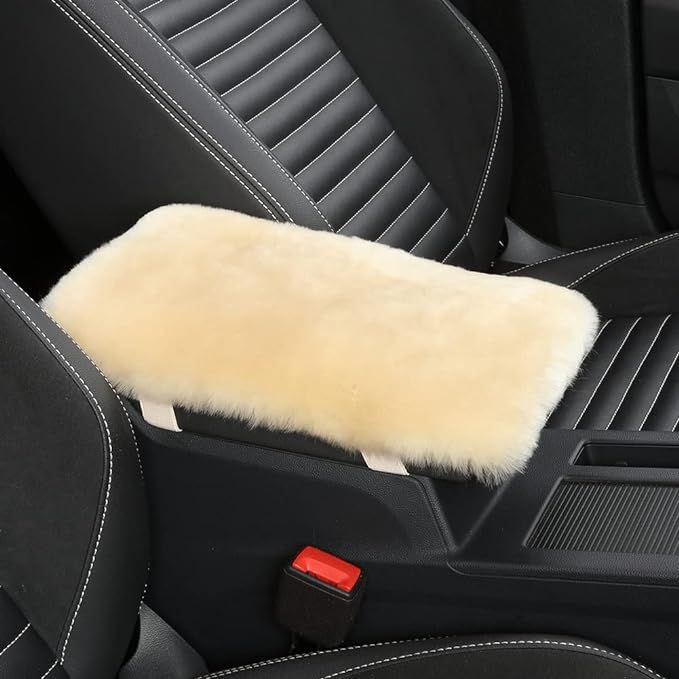 IRIWOOL Sheepskin Armrest Cover Auto Center Armrest Cover Car Soft Console Pad, Fluffy Wool Auto ... | Amazon (US)
