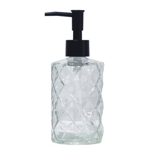 Crystal Glass Soap Dispenser, 12oz Clear Bathroom Hand Dispenser, Lotion Dispenser with Black Plastic Pump for Modern Home Decor, Kitchen Countertop, Hotel | Amazon (US)