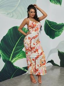SHEIN SXY Tie Dye Lace Up Backless Split Thigh Dress | SHEIN
