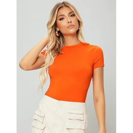 Orange Women s Neon Orange Form Fitted Bodysuit S001X Casual S(4) S2216007D | Walmart (US)