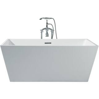 63 in. Acrylic Center Drain Rectangle Flat Bottom Freestanding Bathtub in White | The Home Depot