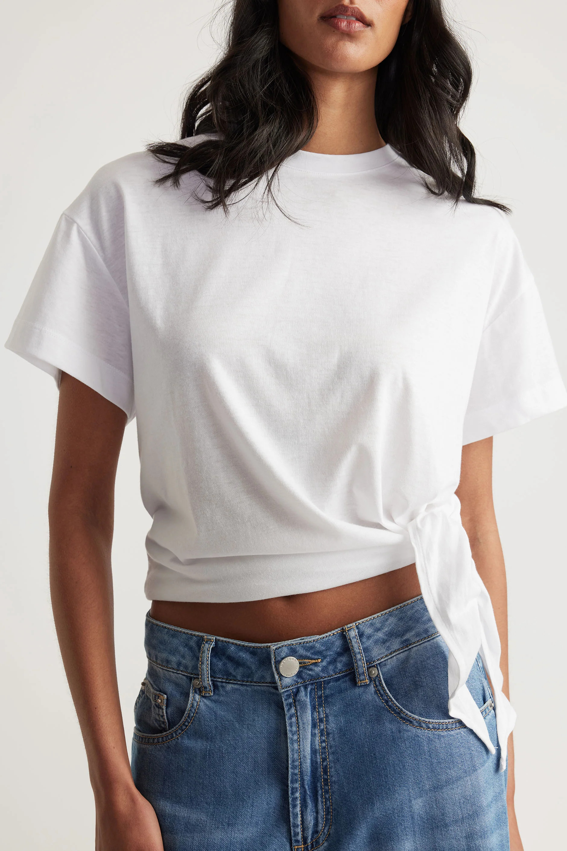 Side Tie Tee - Bright White | DECJUBA