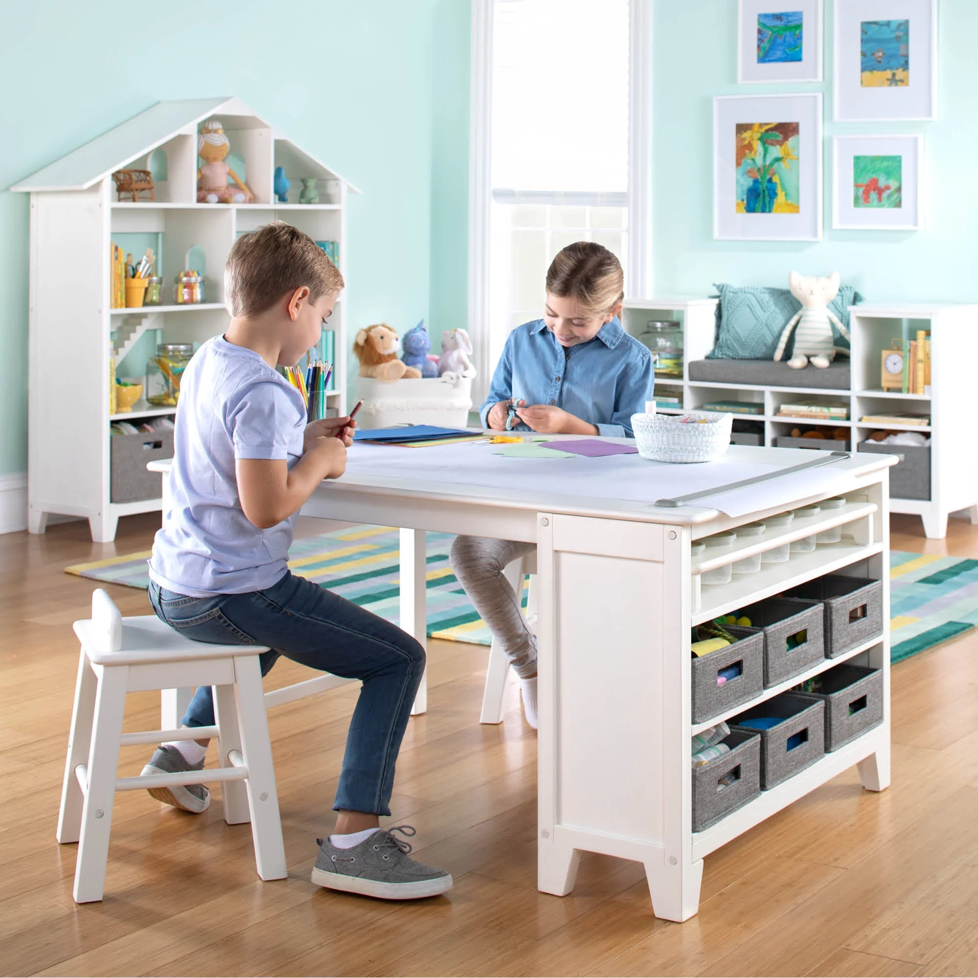 Martha Stewart Living and Learning Kids' Art Table and Stool Set (White) - Wooden Drawing and Pai... | Walmart (US)