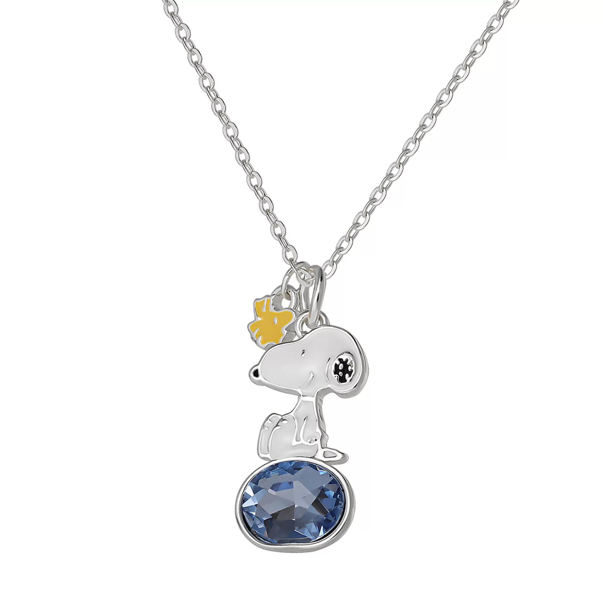 Snoopy & Woodstock Silver Tone Blue Crystal Pendant Necklace | Kohl's