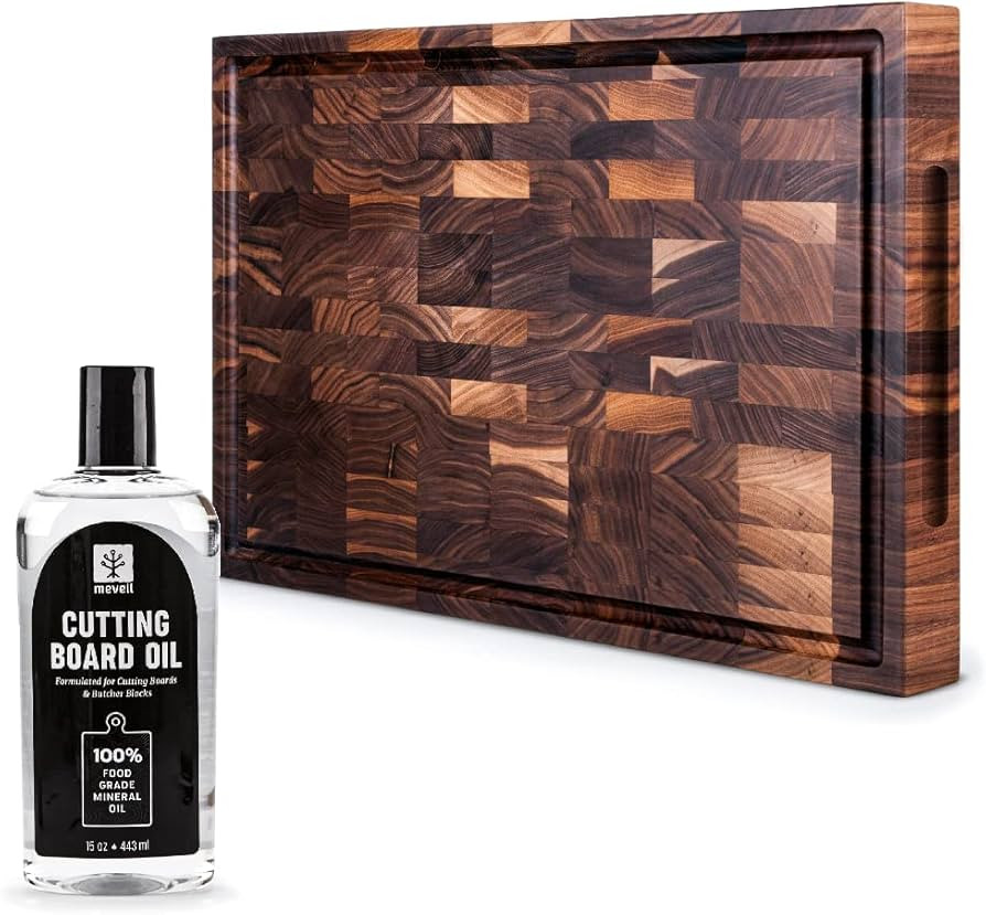 Mevell End Grain Wood Cutting Board 20x13" + 15 OZ Food Grade Mineral Oil Bundle | Amazon (US)