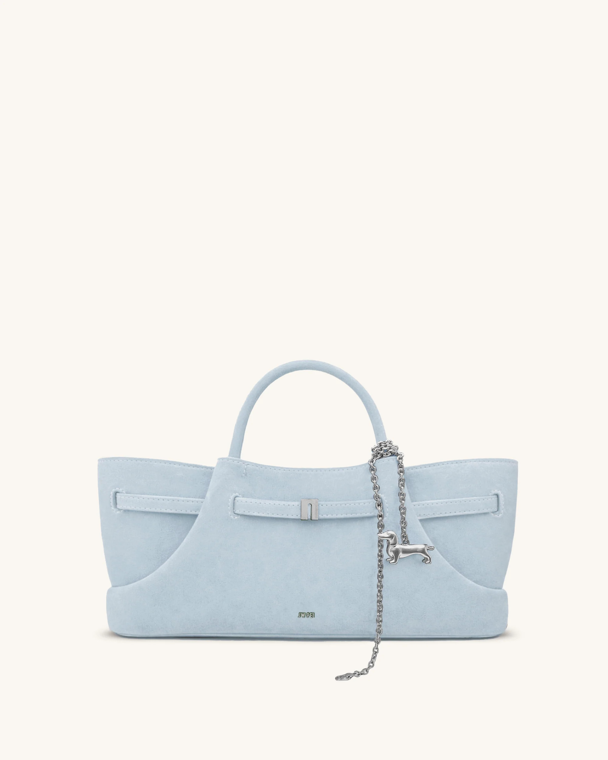 Maeve Dachshund Metal Charm Faux Suede Tote Bag - Blue | JW PEI US