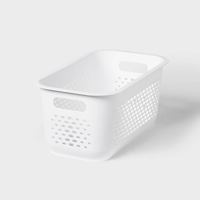 Narrow Medium Decorative Plastic Bin White - Brightroom™: Modern Storage, Cut-Out Handles, 13" Cube Compatible | Target