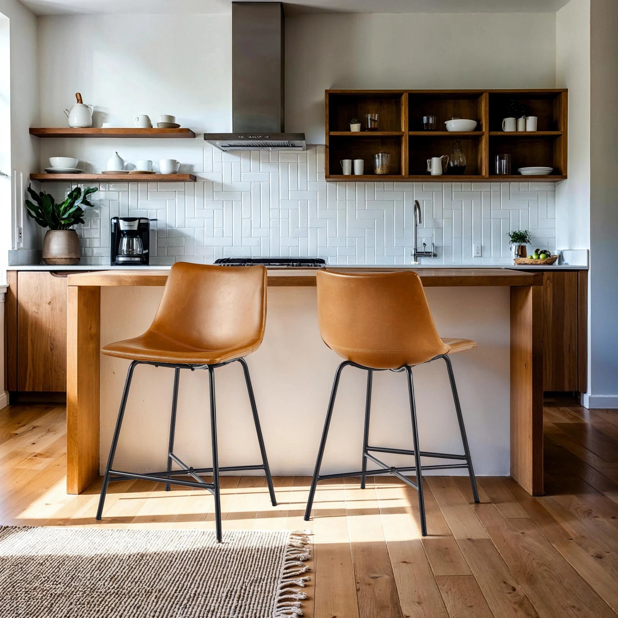 Walker Edison Urban Faux Leather Counter Stool, Set of 2, Whiskey Brown | Walmart (US)