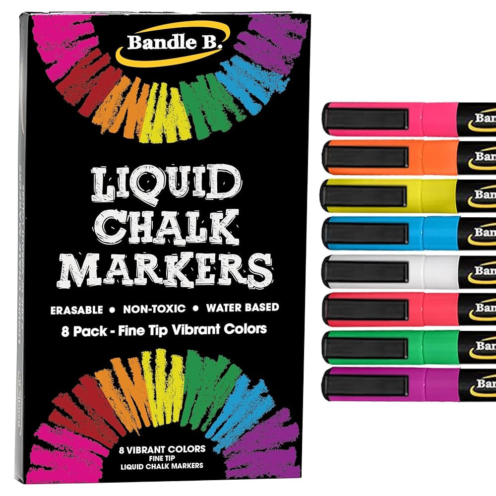 Chalk Markers - 8 Vibrant Fine Tip, Erasable, Non-Toxic, Water-Based, For Kids and Grown-Ups for ... | Amazon (US)