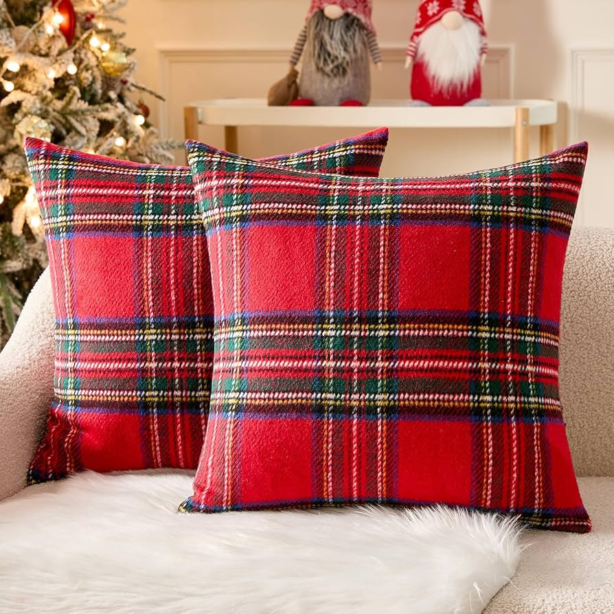 MIULEE Christmas Plaid Decorative Throw Pillow Covers Set of 2 Scottish Tartan Vintage Farmhouse ... | Amazon (US)