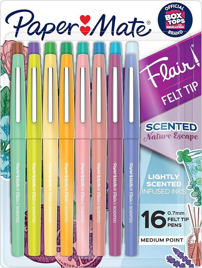 Paper Mate Flair Nature Escape Scented Felt Tip Pens, Medium Point (0.7mm), Assorted Colors, 16-C... | Amazon (US)
