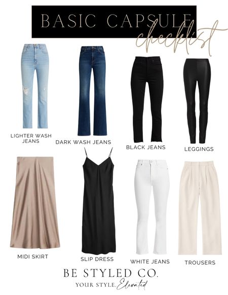 Wardrobe capsule - basic capsule - jeans / pants / trousers / dresses / skirts #wardrobecapsule