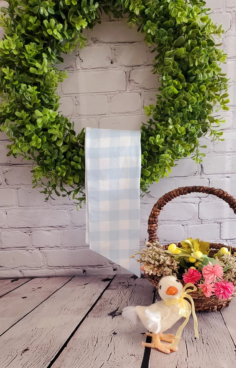 BLUE BUFFALO CHECK Wreath Sash, Easter, Wreath Sash, Door Hanger, Blanks for Embroidery, Home Dec... | Etsy (US)