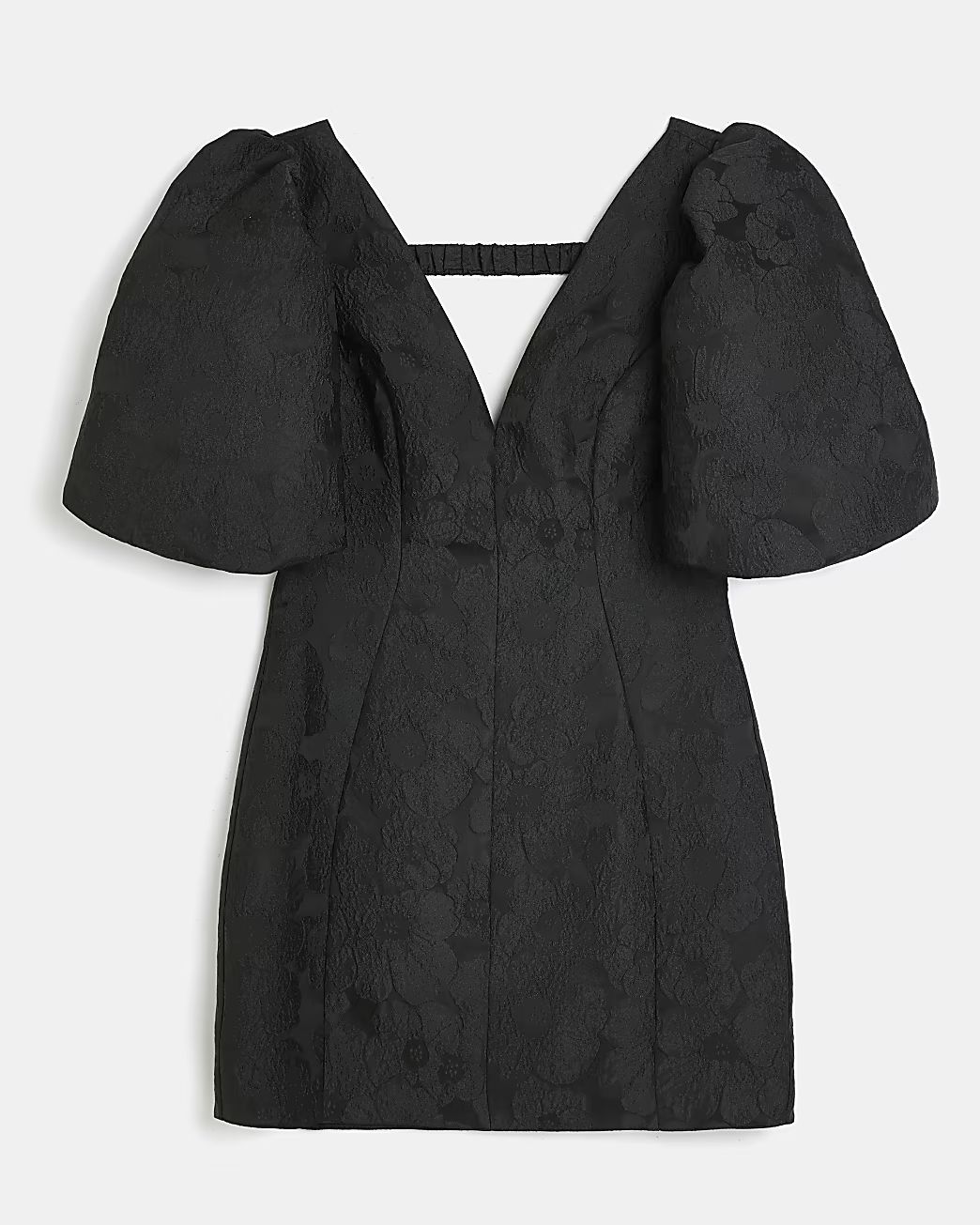 Black jacquard puff sleeve mini dress | River Island (UK & IE)