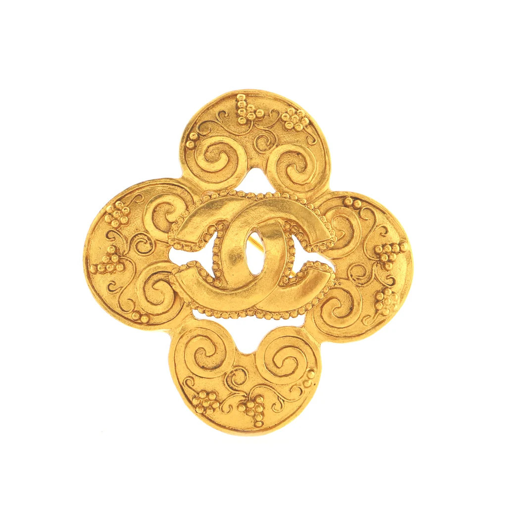 Chanel Vintage CC Flower Brooch Textured Metal Gold 1555884 | Rebag