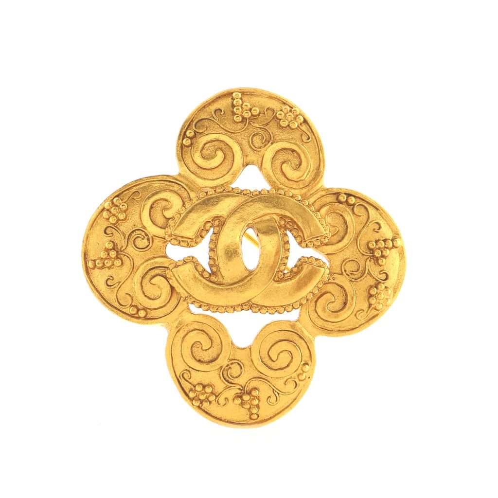 Chanel Vintage CC Flower Brooch Textured Metal Gold 1555884 | Rebag