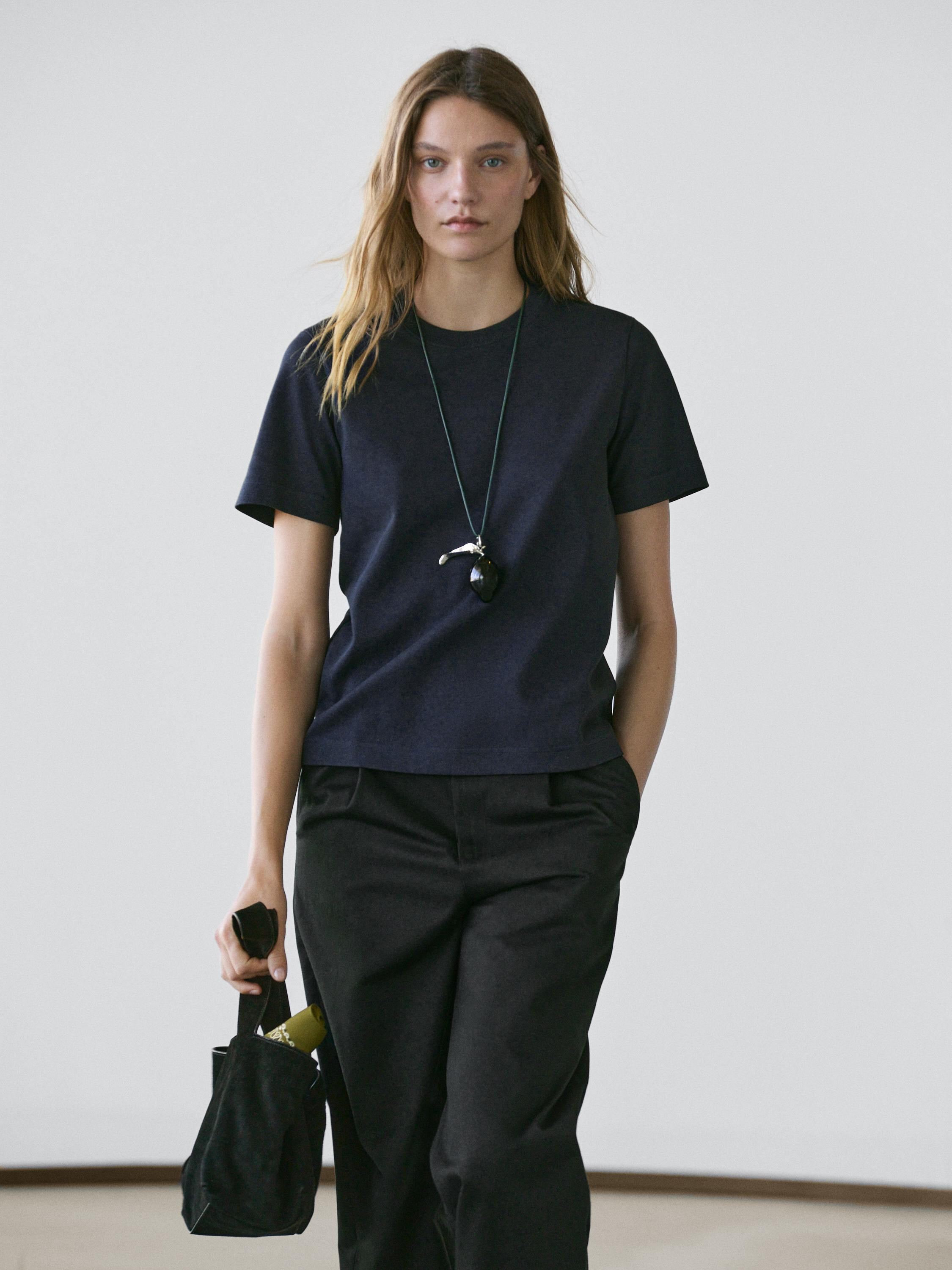 100% cotton interlock round neck T-shirt | Massimo Dutti UK