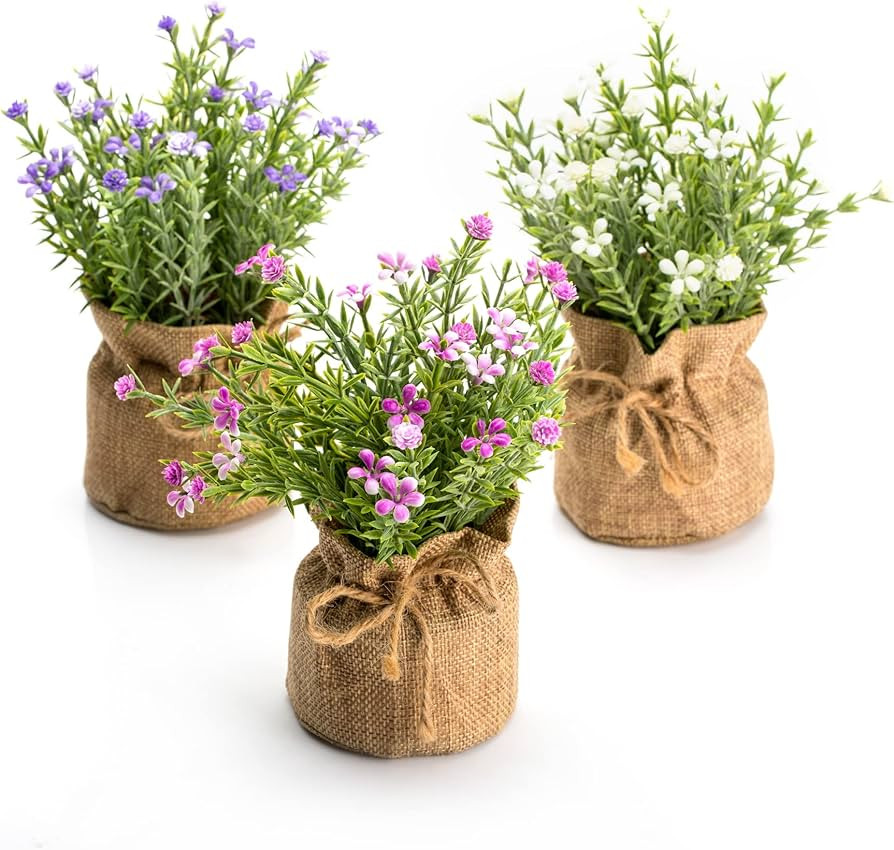 Velener Babys Breath Artificial Flowers in Small Burlap Bag Vases 3Pcs -Gypsophila Faux Flowers F... | Amazon (US)