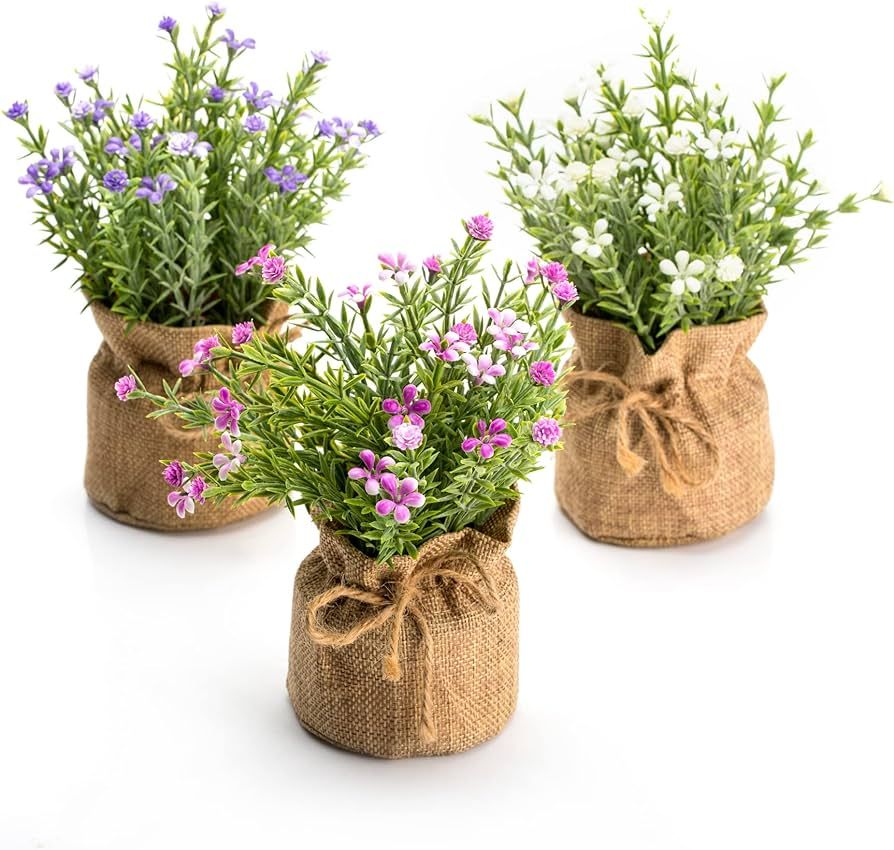 Velener Babys Breath Artificial Flowers in Small Burlap Bag Vases 3Pcs -Gypsophila Faux Flowers f... | Amazon (US)