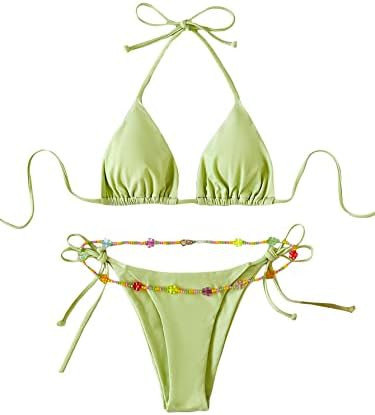 SHENHE Women's 2 Piece Sexy Bikini Sets Halter Tie Side Triangle Swimsuits | Amazon (US)