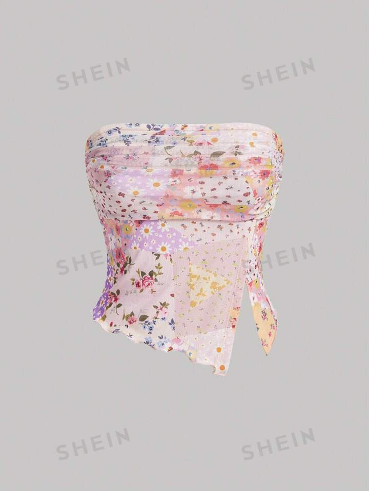 SHEIN MOD Women'S Floral Print Bandeau Top | SHEIN