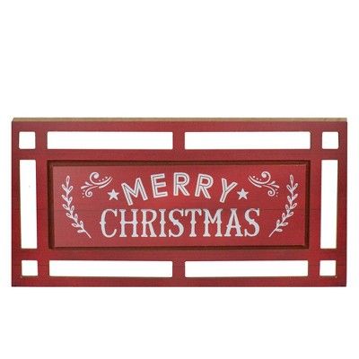 Northlight 24” Red and White Merry Christmas Rectangular Carved Wooden Wall Sign | Target