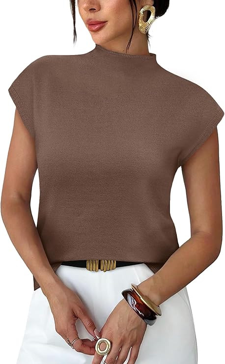 Sampeel Womens Short Sleeve Sweater Mock Neck Summer Top Dressy Casual Basic Knit Pullover Shirt | Amazon (US)