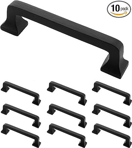 Iron Valley - 4" C2C Square Contemporary Cabinet Handle Pull - Black - Solid Cast Iron (10 Pack) | Amazon (US)