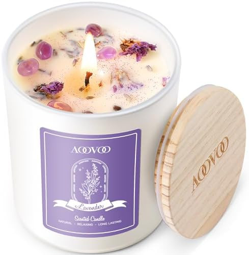 AOOVOO Lavender Scented Candles for Women - Aromatherapy Candle with Crystals Inside, 10oz Soy Ca... | Amazon (US)