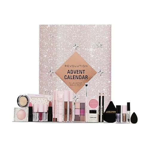 Revolution Beauty 24-Piece Holiday Beauty Advent Calendar, Makeup Gift Set with Lip Gloss, Nourishing Lip Masks, Brushes & Brow Gel, Vegan & Cruelty-Free | Amazon (UK)