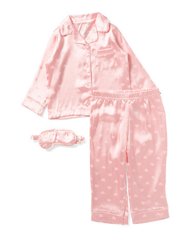 Toddler Girls Hearts Coat Front Pajama Set With Sleeping Mask | TJ Maxx