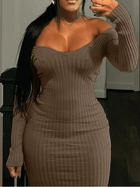 LW BASICS Solid Color Bodycon Midi Dress | LovelyWholesale