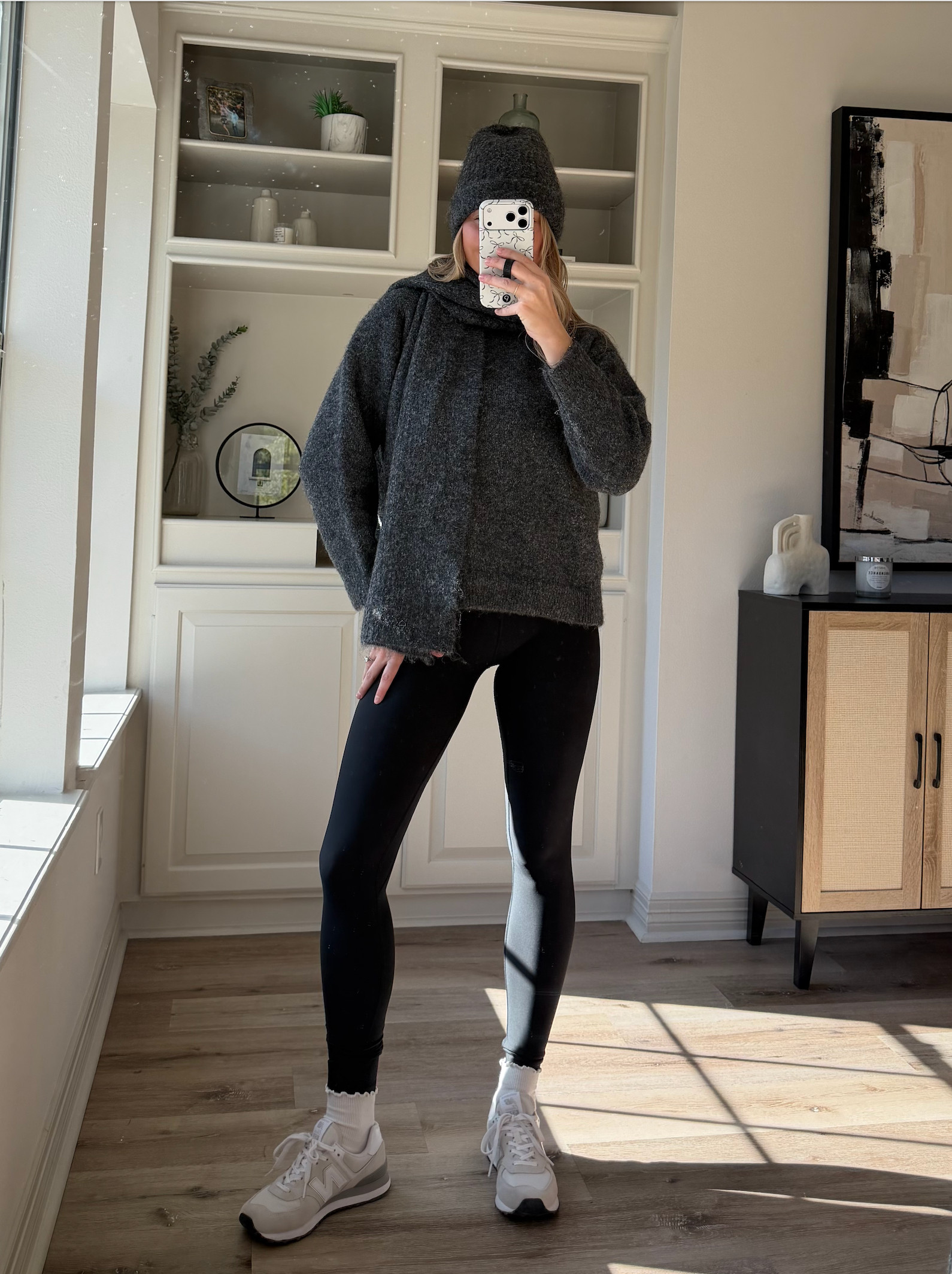 Comfy leggings outfit for winter! These are fleece lined and so warm! Size S in leggings and S in sweater! 

 #LTKmomlife #LTKSeasonal