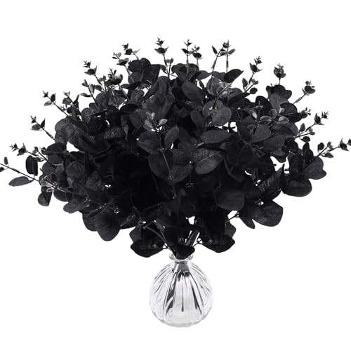 DEEMEI Black Halloween Artificial Eucalyptus Stems 13.4" Branches Indoor Decorations for Home Bathroom Table Centerpieces 8Pcs | Amazon (US)