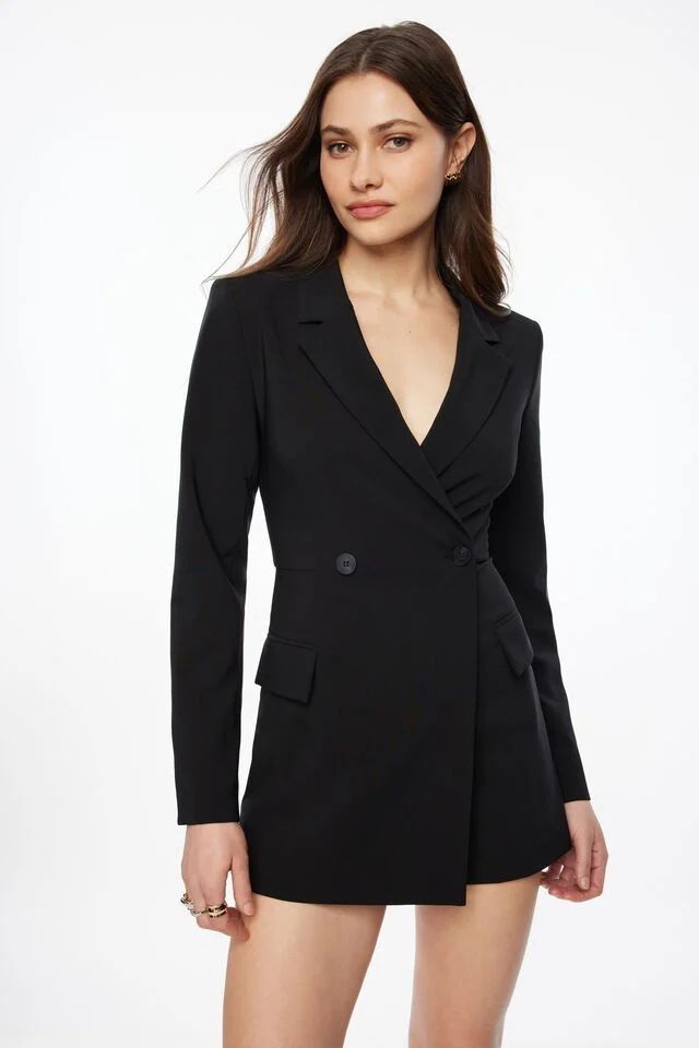 Lydie Tuxedo Blazer Romper | Dynamite Clothing