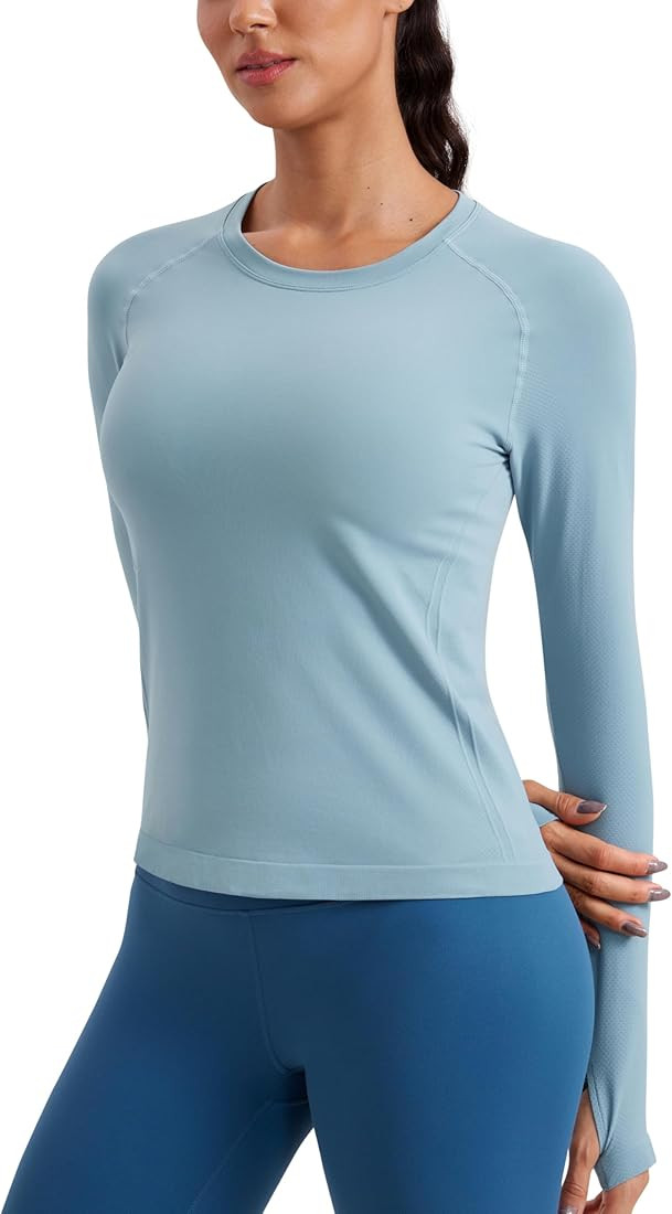 CRZ YOGA Womens Seamless Workout Long Sleeve Shirts Quick Dry Gym Athletic Tops Breathable Runnin... | Amazon (US)