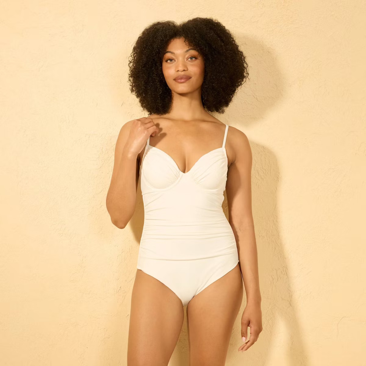 Women's Shirred Underwire Full Coverage One Piece Swimsuit - Shade & Shore™ Cream | Target