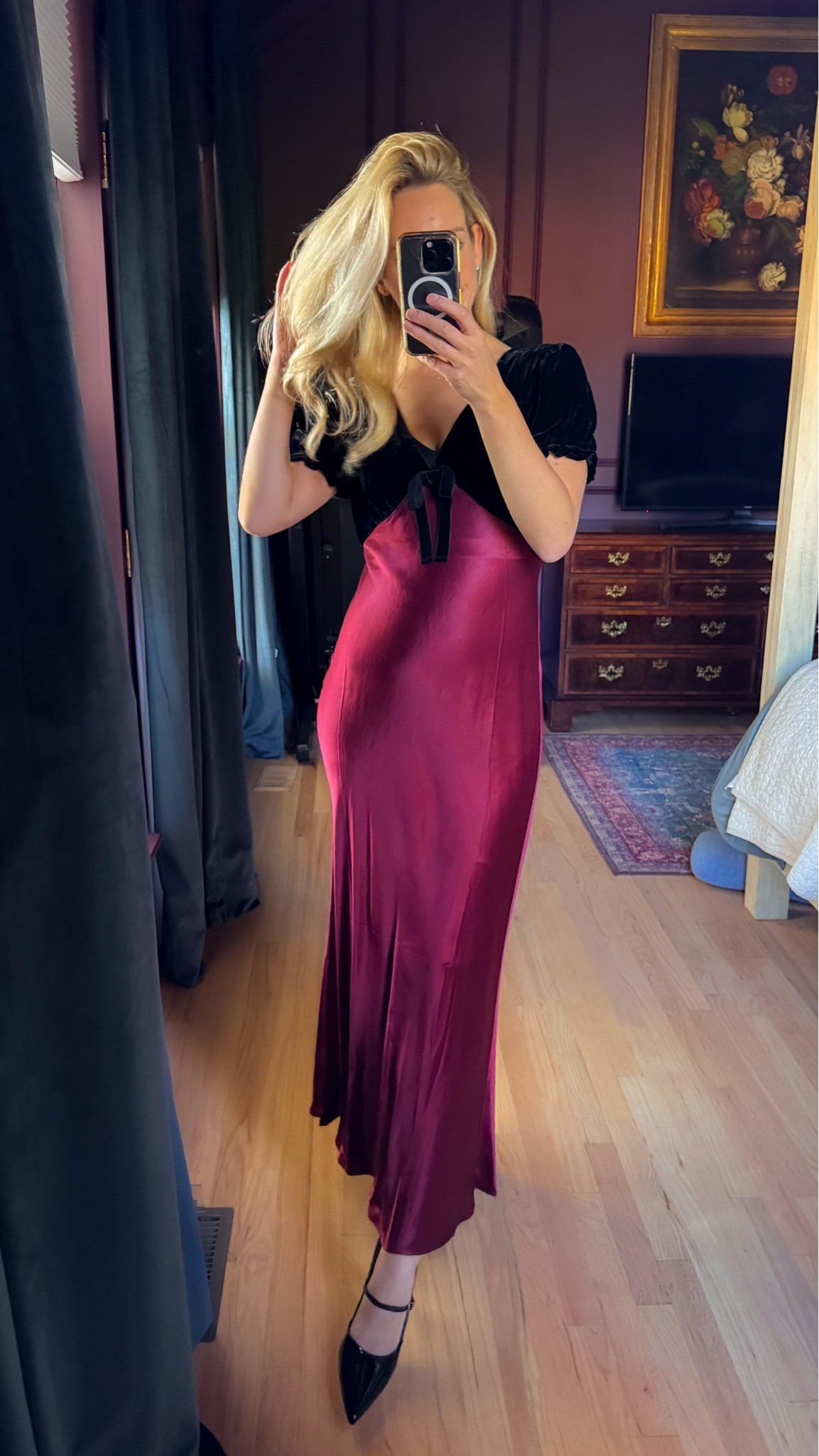Christmas clothes holiday outfit Thanksgiving outfit family photo outfit bow dress black velvet dress midi dress with tights silk dress slip dress dresses