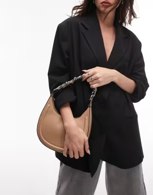 Topshop Selena curved shoulder bag with chain strap in camel | ASOS (Global)