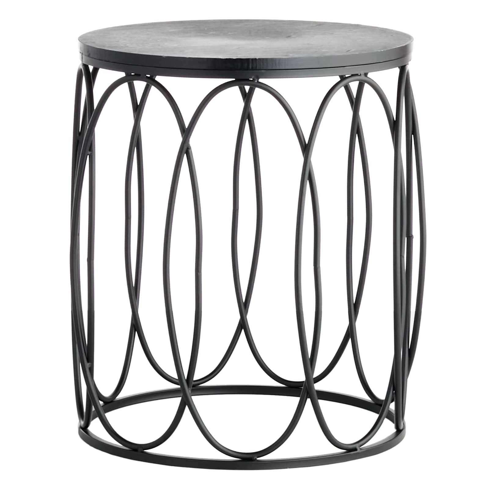 Providence Round Wood Top with Oval Metal Table, Small | At Home