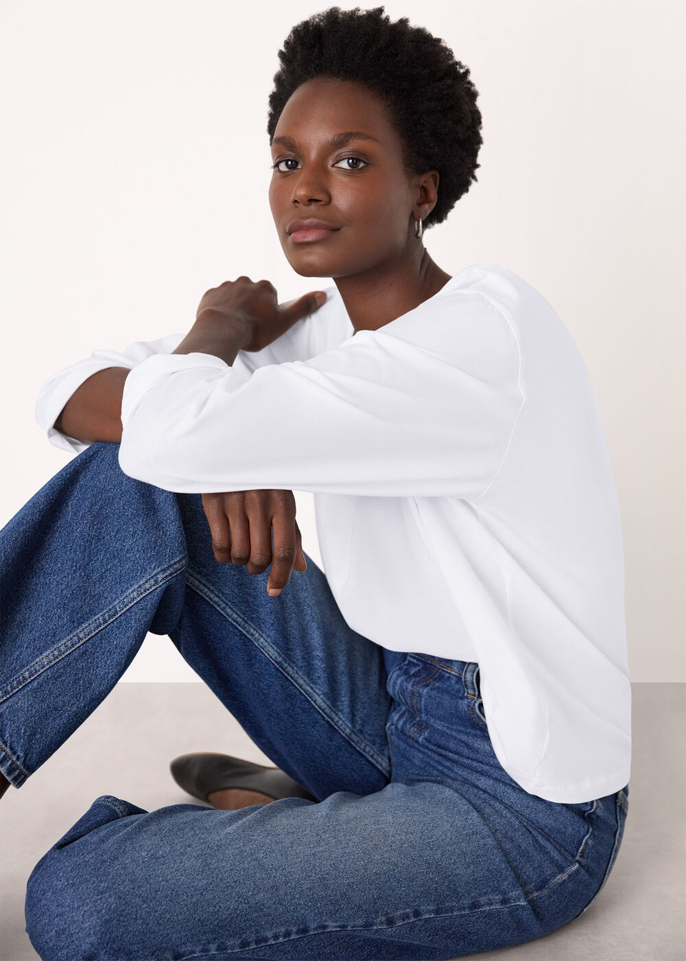 White Relaxed Long Sleeve Tee | WHISTLES | Whistles UK | | Whistles