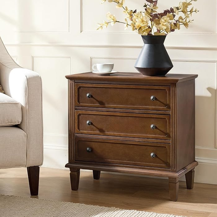 HULALA HOME 3 Drawer End Table with Charging Station, Wooden Drawer Organizer with Wood Legs, Mid... | Amazon (US)